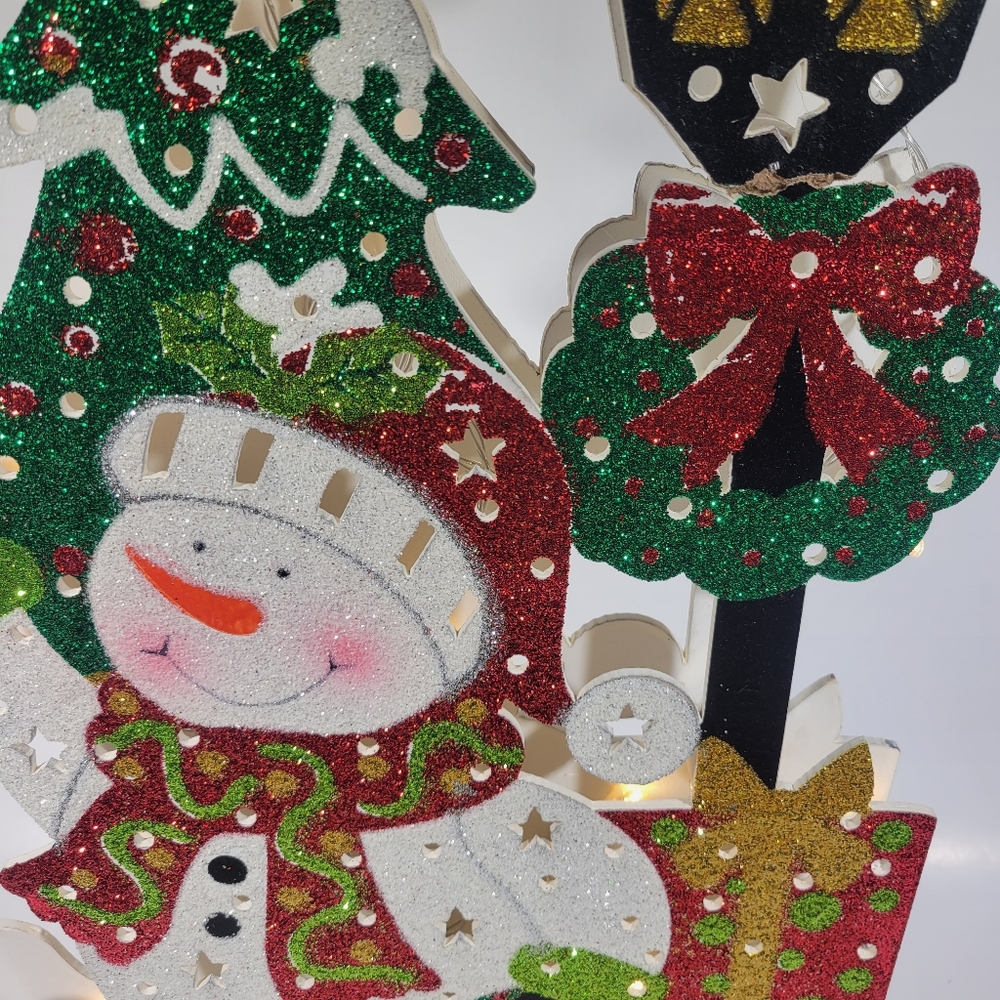 National Tree Company PreLit 17.5" Wooden Snowman Christmas Scene Decor